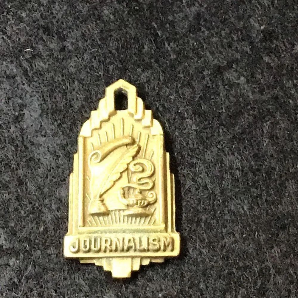 Vintage goldtone, 1960 journalism pendant